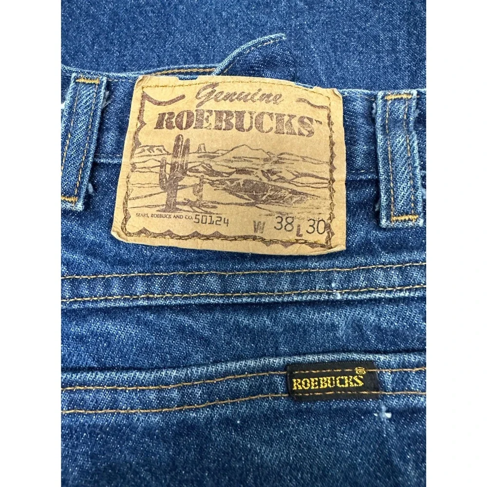 Vintage Roebucks 50124 Men Dark Wash Western Denim Jeans 38x30 (Actual 36x29)